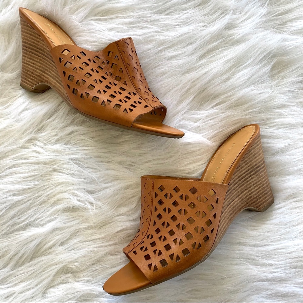 Franco Sarto Tan Leather Perforated Cork Wedges